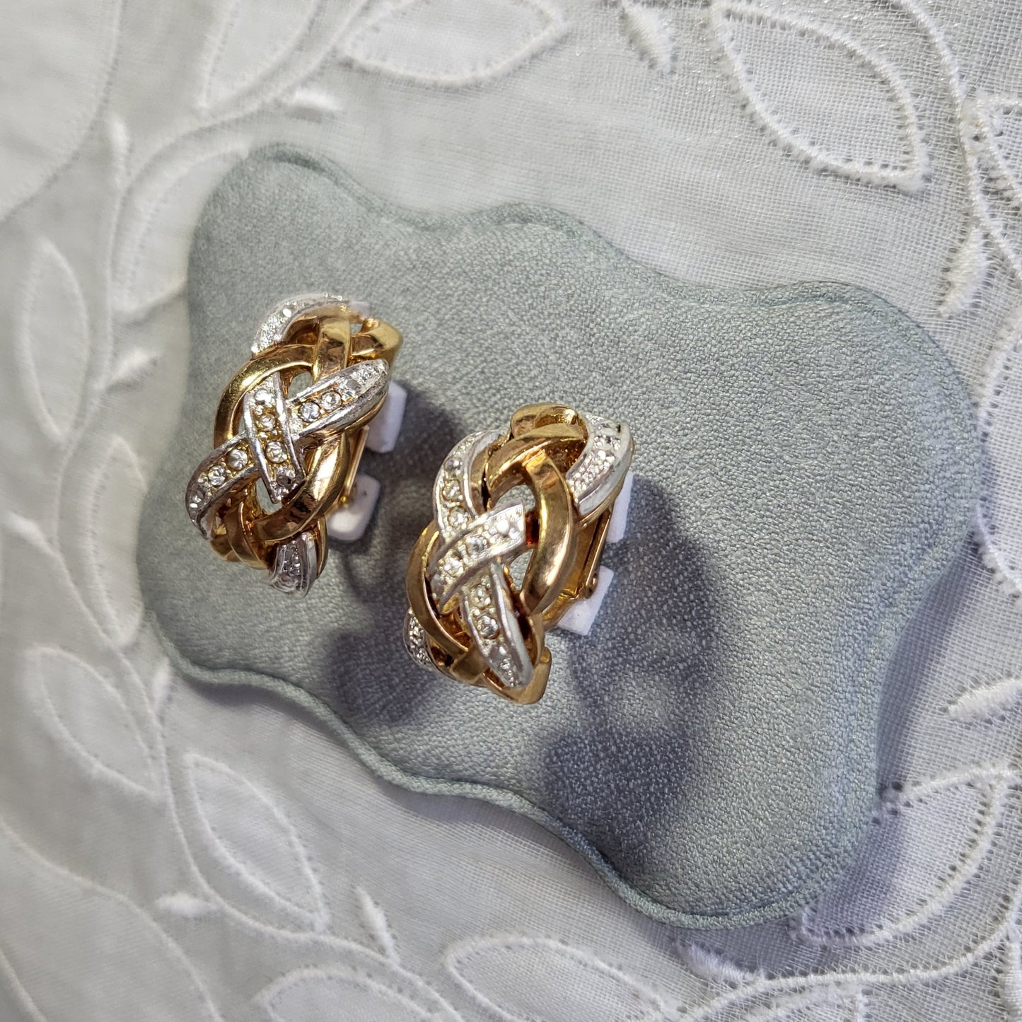 Clip on - Avon Gold and Silver Crystal Plait Clip On Earrings