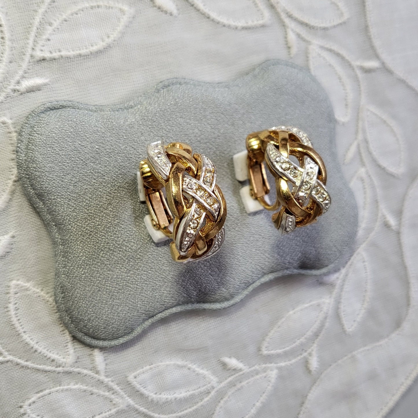 Clip on - Avon Gold and Silver Crystal Plait Clip On Earrings