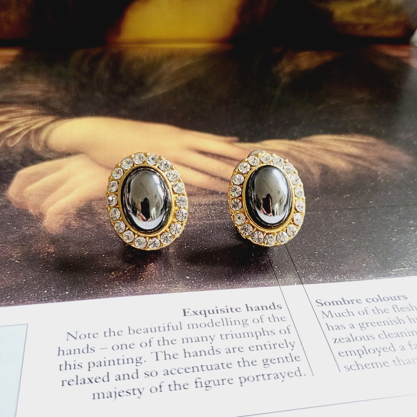 Clip on - Hematite Cabochon Crystal Clip on Earrings