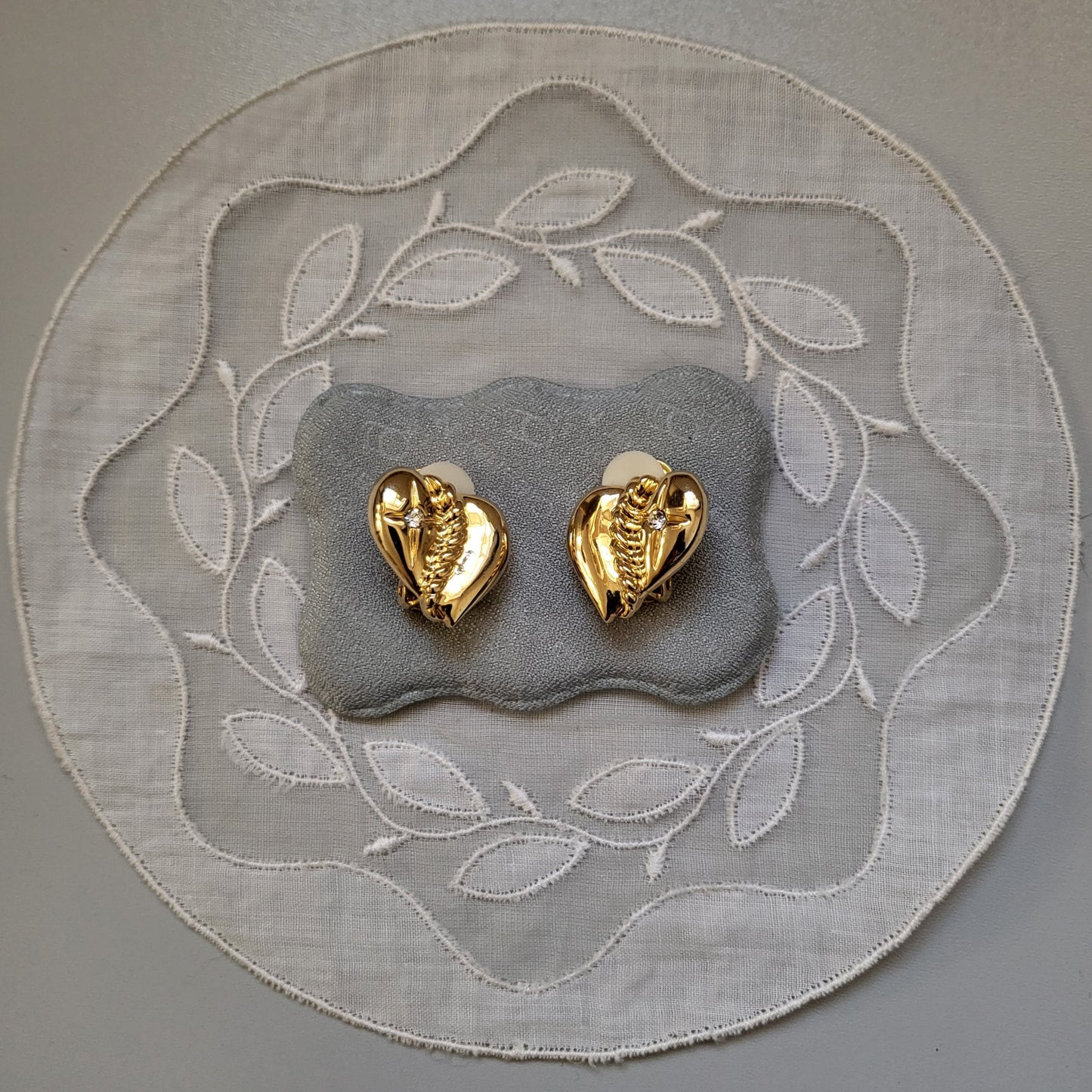 Clip on - Gold Heart and Crystal Clip on Earrings