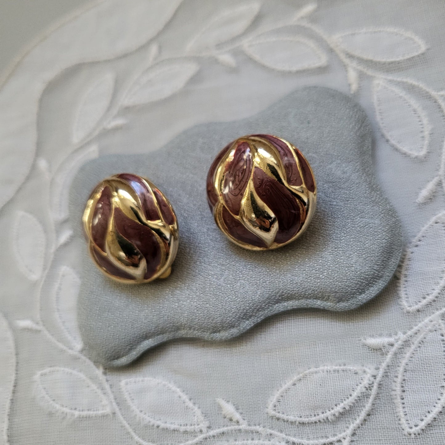 Clip on - Red Brown Enamel Round Clip On Earrings