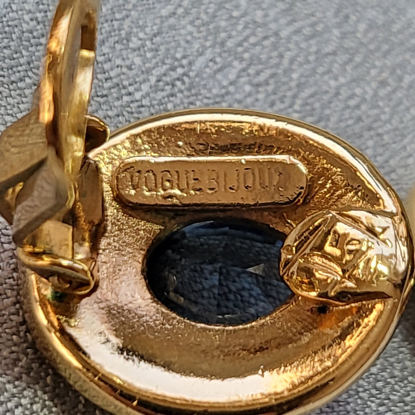 Clip on - Vogue Bijoux Oval Blue and Clear Crystal Clip on Earrings