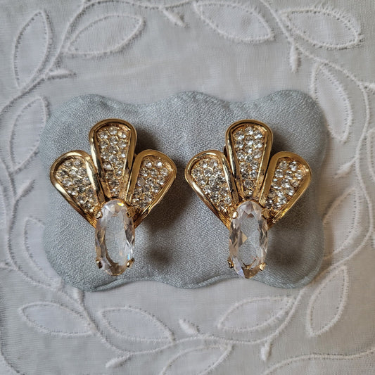 Clip on - Crystal Feather Fan Shaped Clip On Earrings