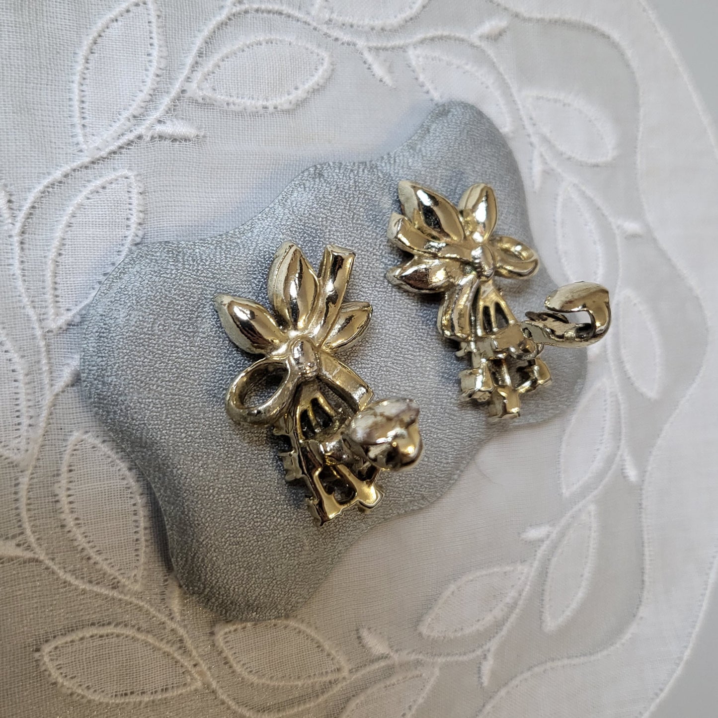 Clip on - Orange Yellow and Green Crystal Flower Clip On Earrings