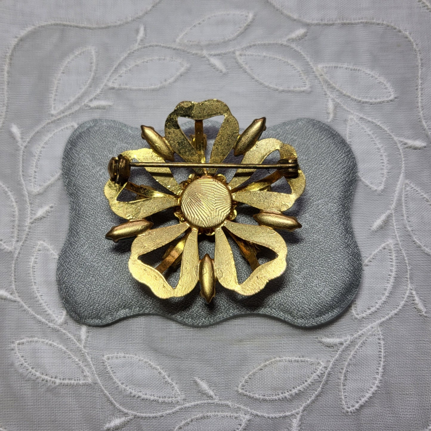 Brooch - Pearl Turquoise and Crystal Flower Brooch