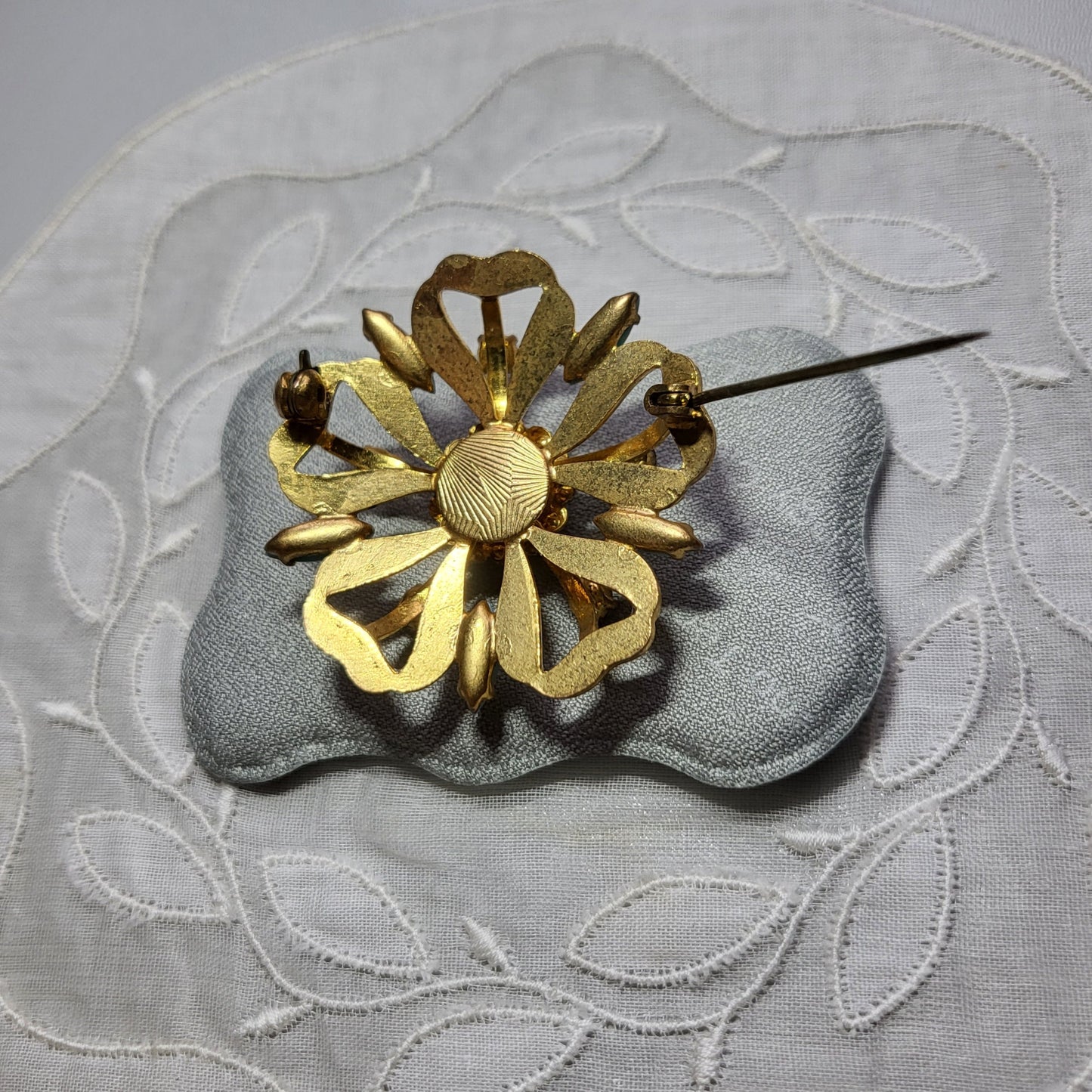 Brooch - Pearl Turquoise and Crystal Flower Brooch