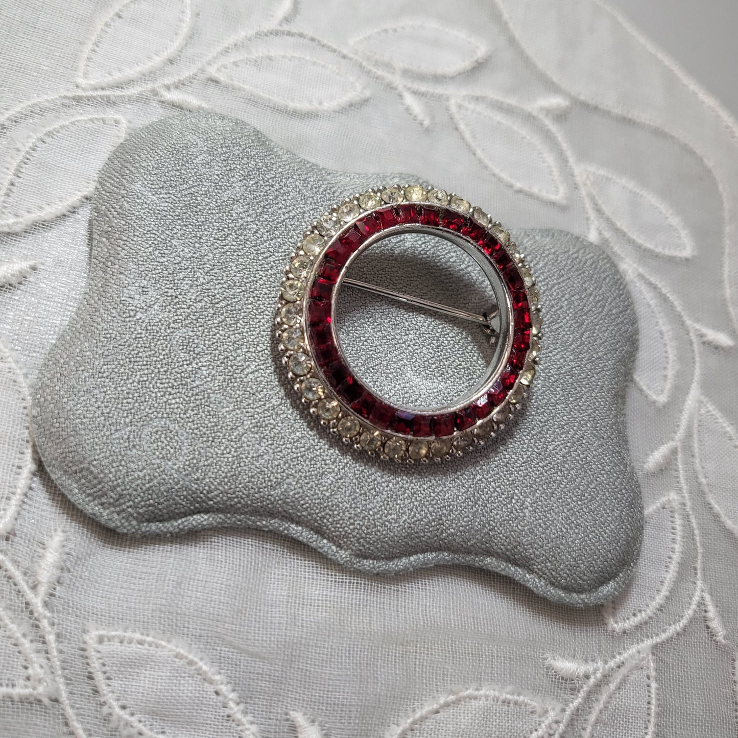 Brooch - Ciner Red and Clear Crystal Wreath Brooch