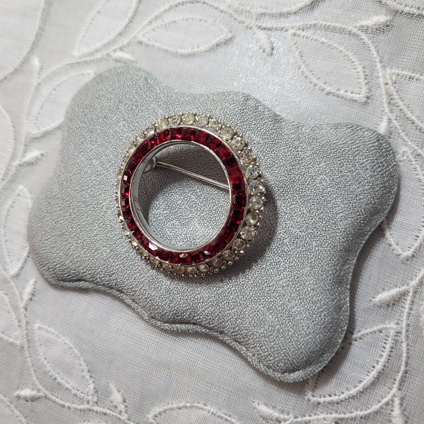 Brooch - Ciner Red and Clear Crystal Wreath Brooch