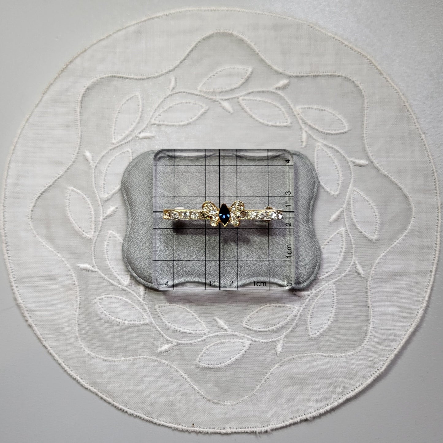 Brooch - Blue and Clear Crystals Butterfly Bar Brooch