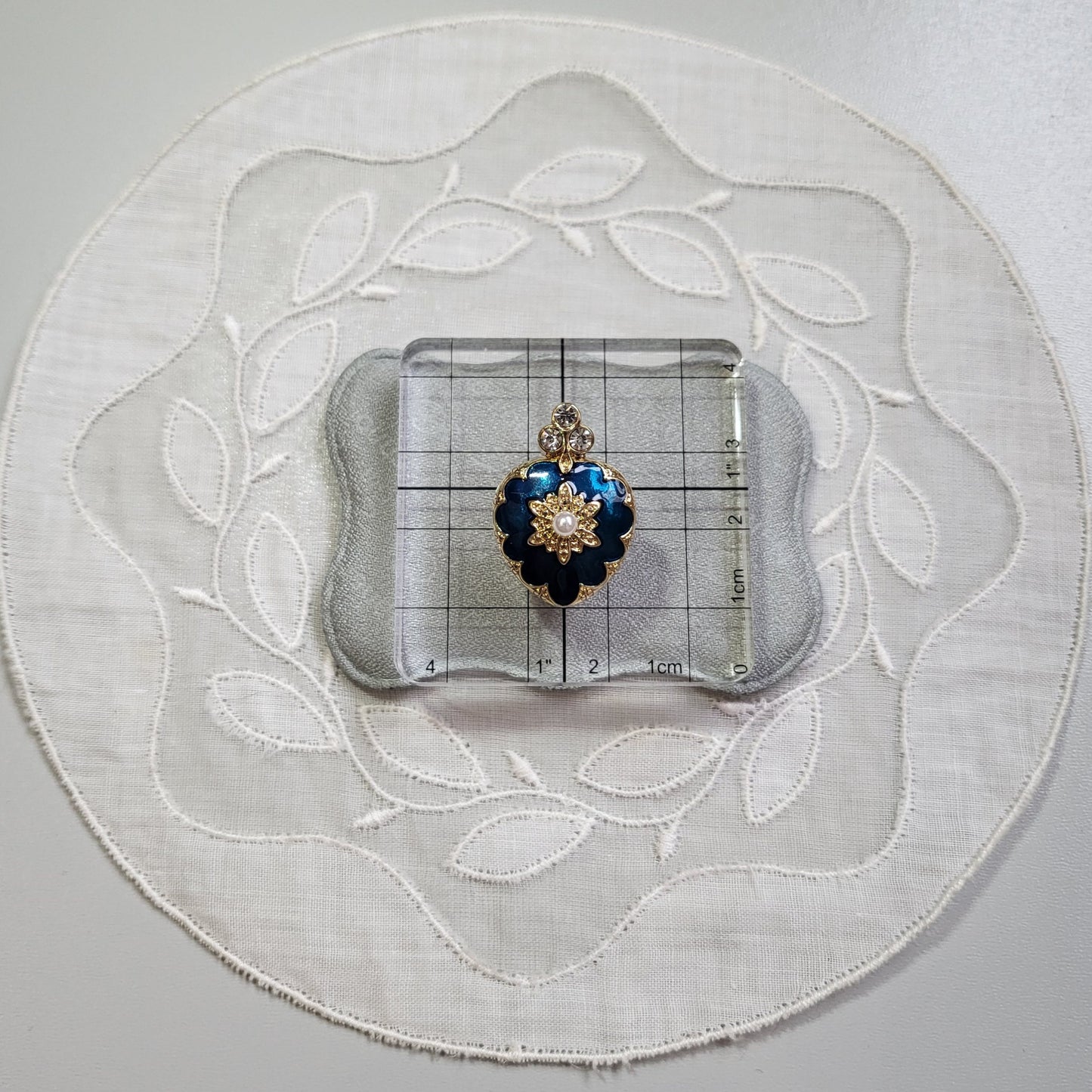 Posts - Blue Enamel Crystal and Pearl Heart Earrings