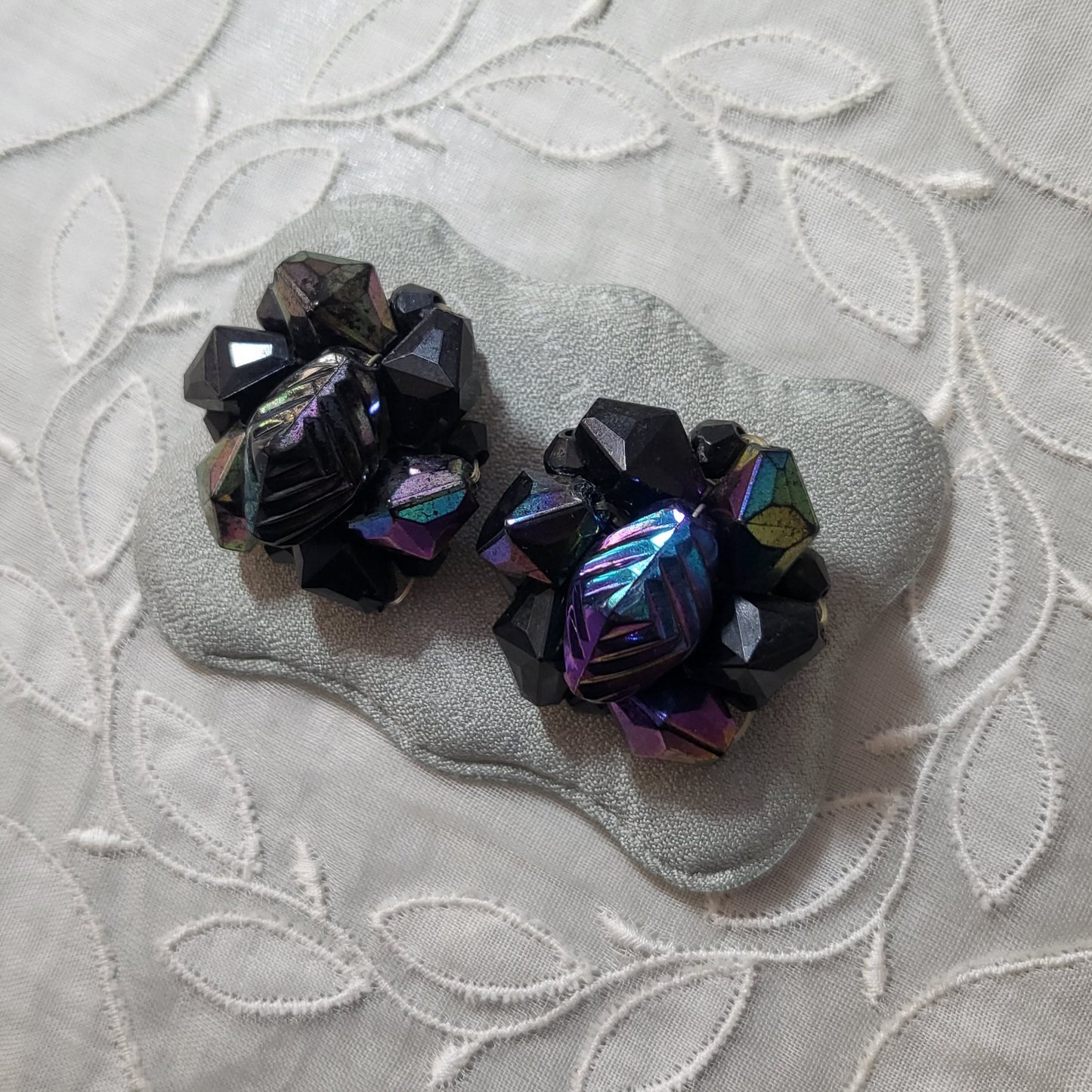 Clip on - Western Germany Black Aurora Borealis Beads Clip On Earrings