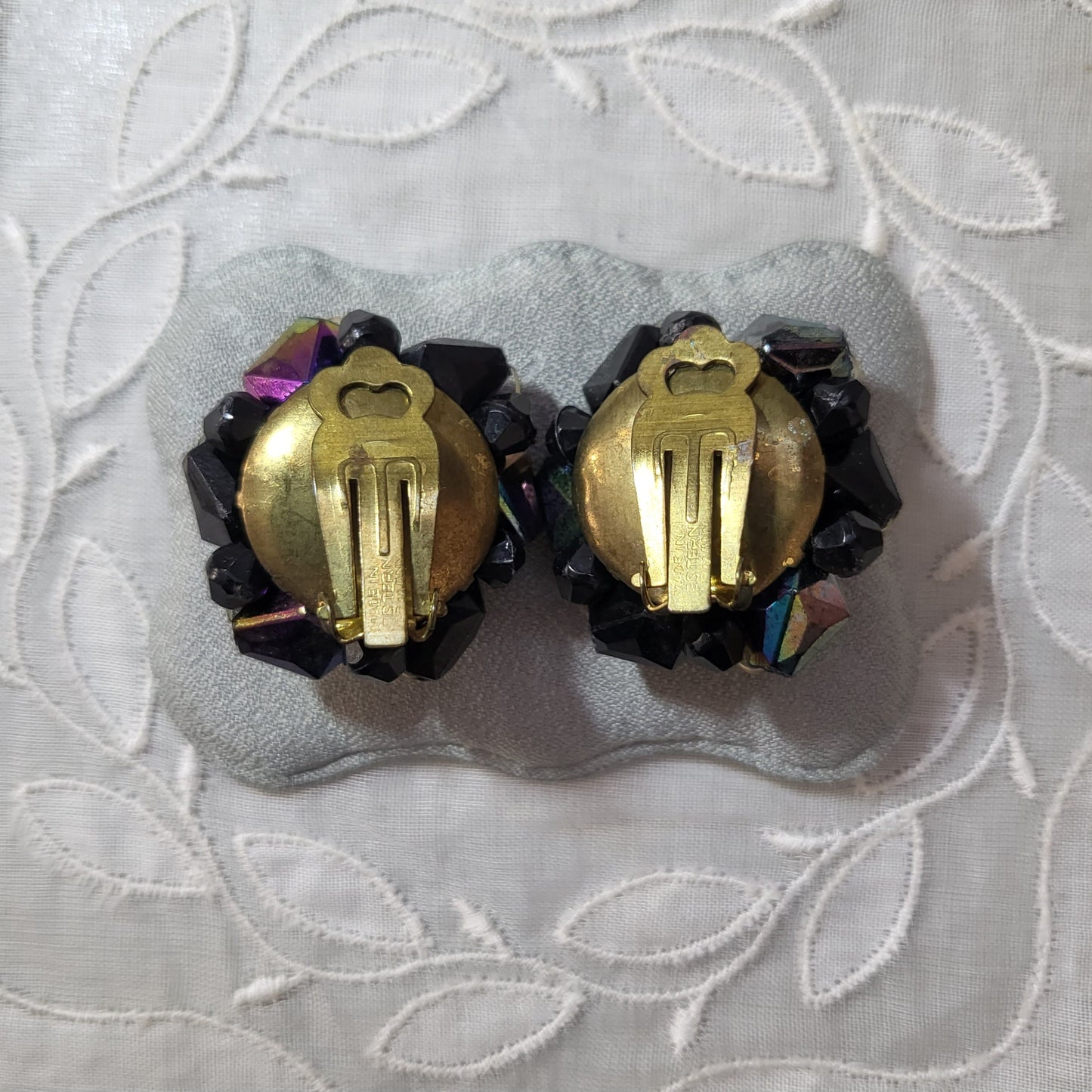 Clip on - Western Germany Black Aurora Borealis Beads Clip On Earrings
