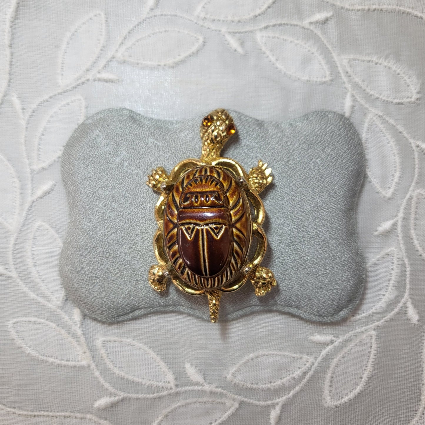 Brooch - Alice Caviness Brown Egyptian Scarab Tortoise Brooch