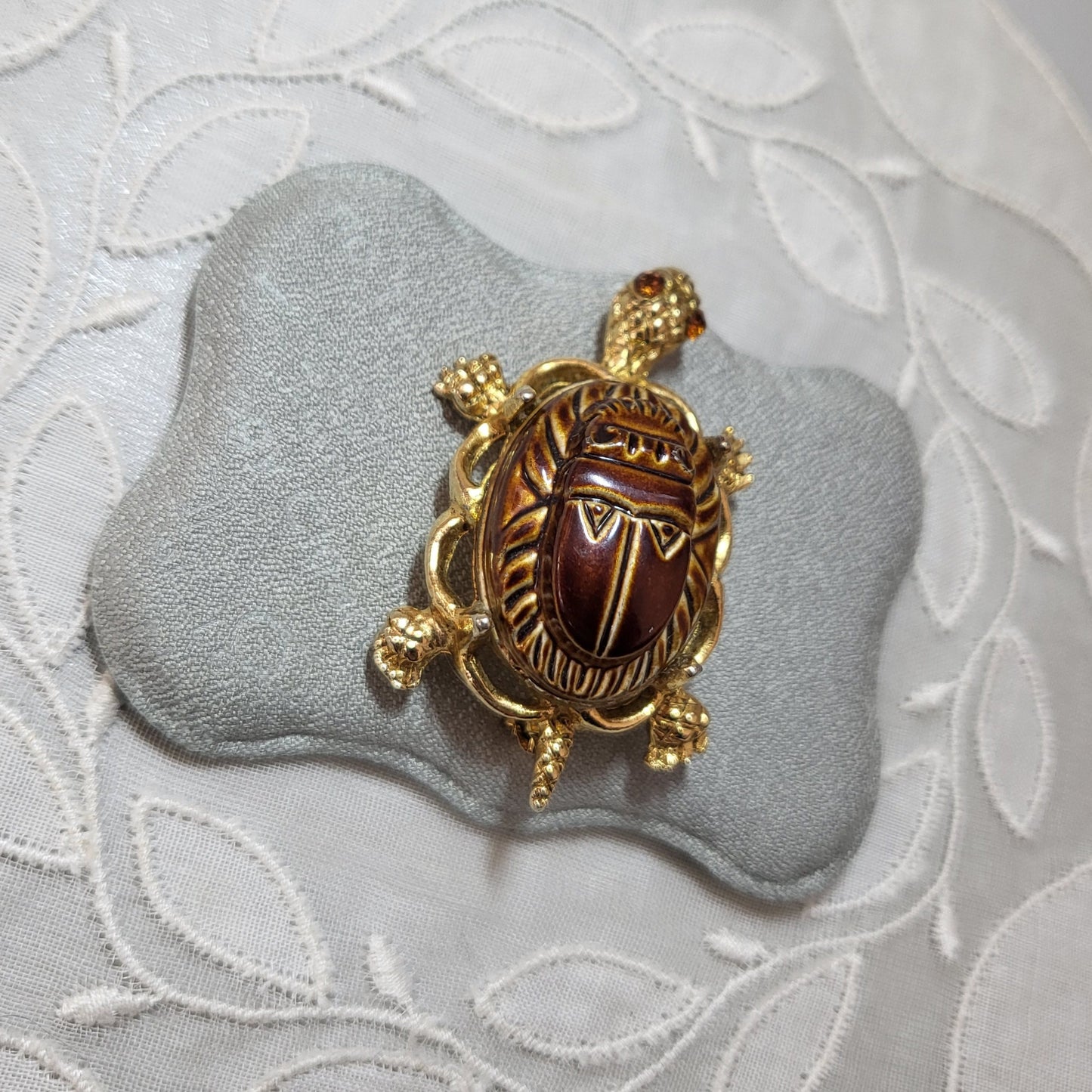 Brooch - Alice Caviness Brown Egyptian Scarab Tortoise Brooch