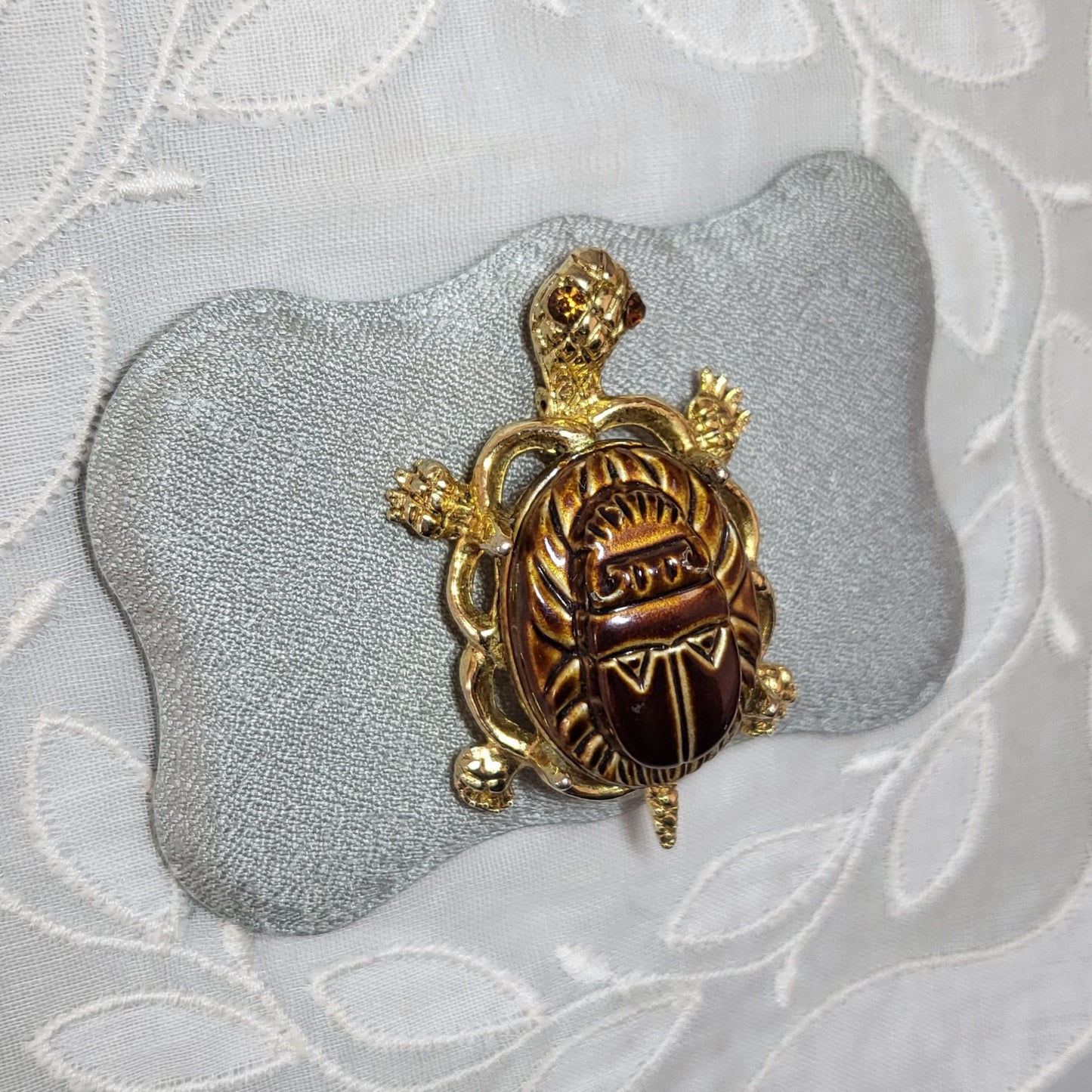 Brooch - Alice Caviness Brown Egyptian Scarab Tortoise Brooch