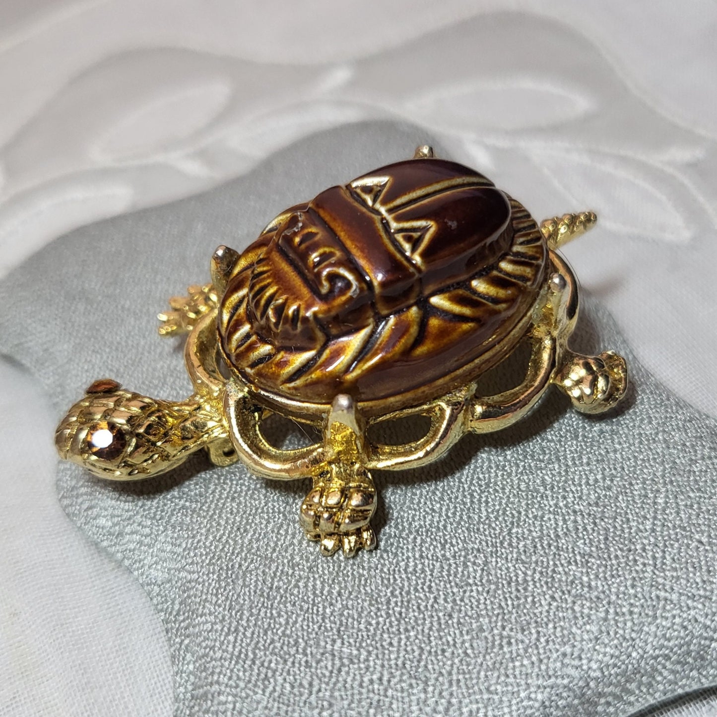 Brooch - Alice Caviness Brown Egyptian Scarab Tortoise Brooch