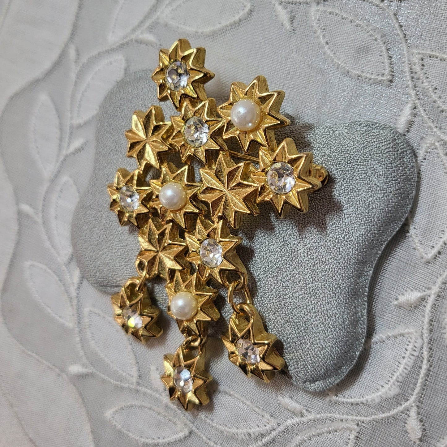 Brooch - Marvella Pearl and Crystal Star Cluster Brooch