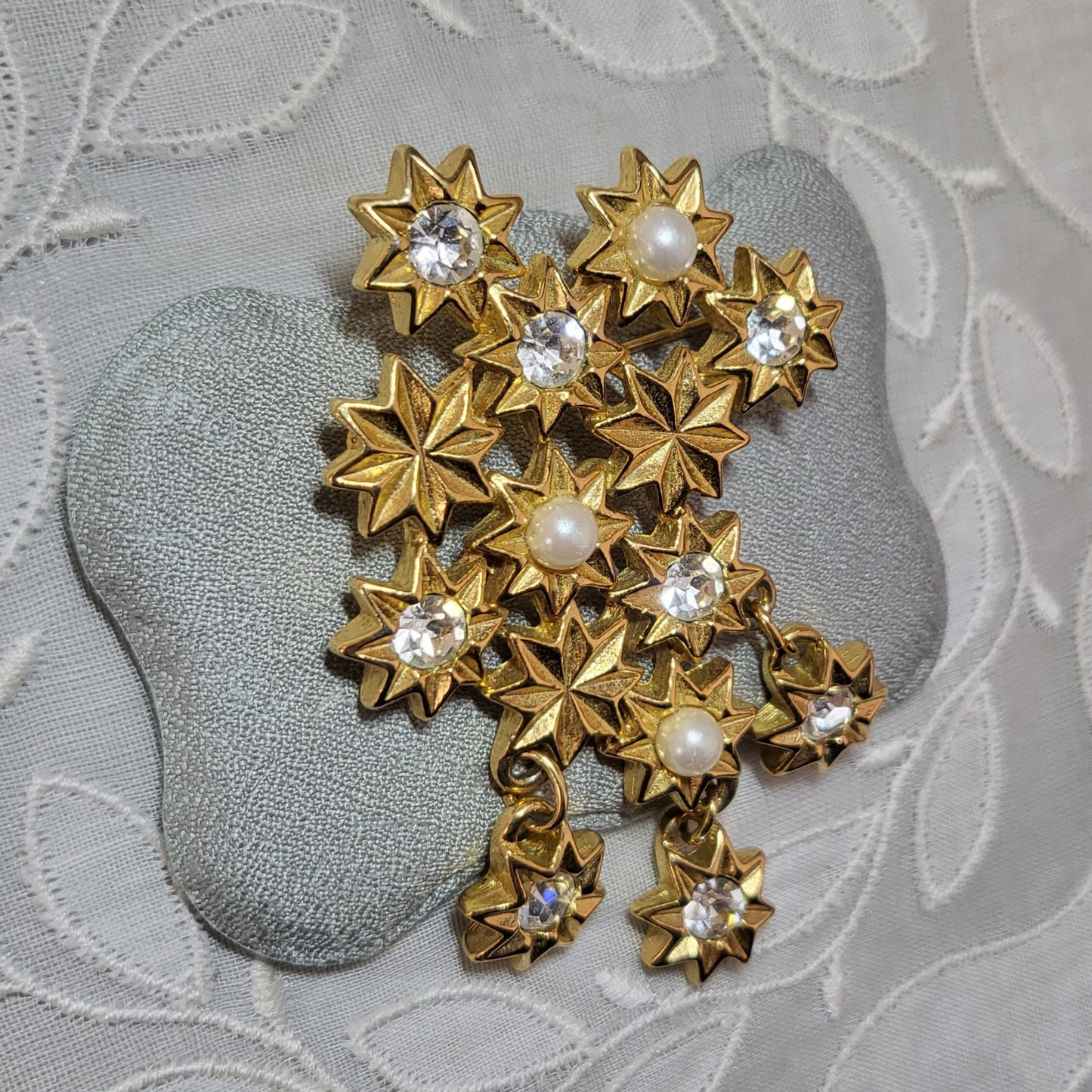 Brooch - Marvella Pearl and Crystal Star Cluster Brooch