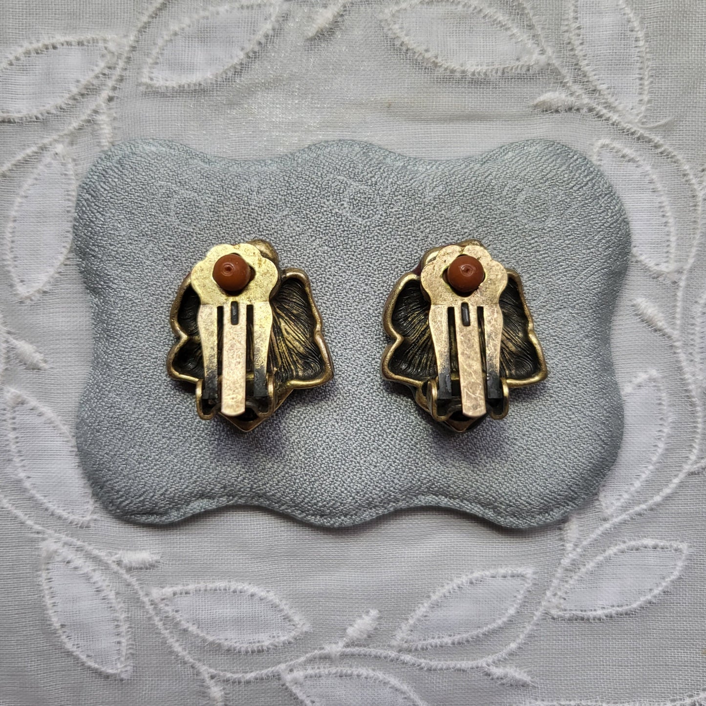 Clip on - Chico&#39;s Red and Green Enamel Flower Clip On Earrings