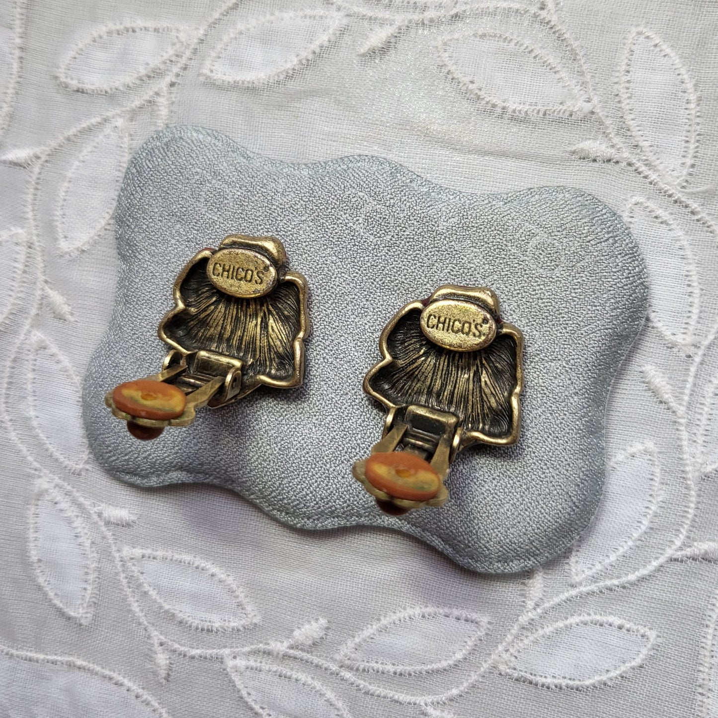 Clip on - Chico&#39;s Red and Green Enamel Flower Clip On Earrings