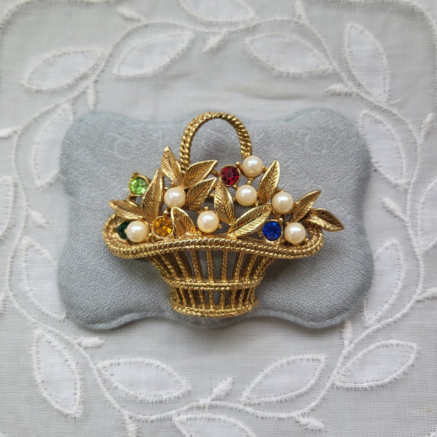 Brooch - Ciro Multicoloured Crystals and Pearls Flower Basket Brooch