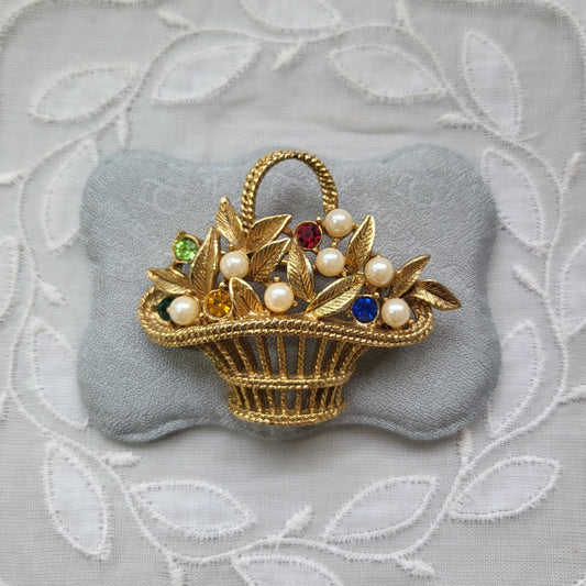 Brooch - Ciro Multicoloured Crystals and Pearls Flower Basket Brooch