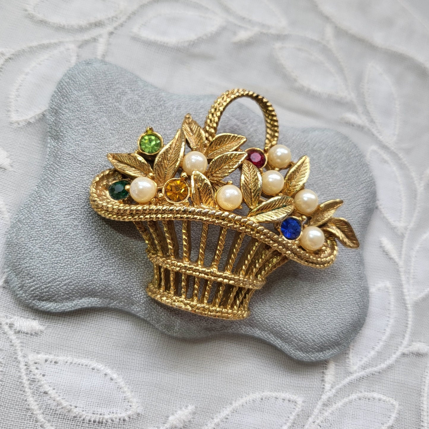 Brooch - Ciro Multicoloured Crystals and Pearls Flower Basket Brooch