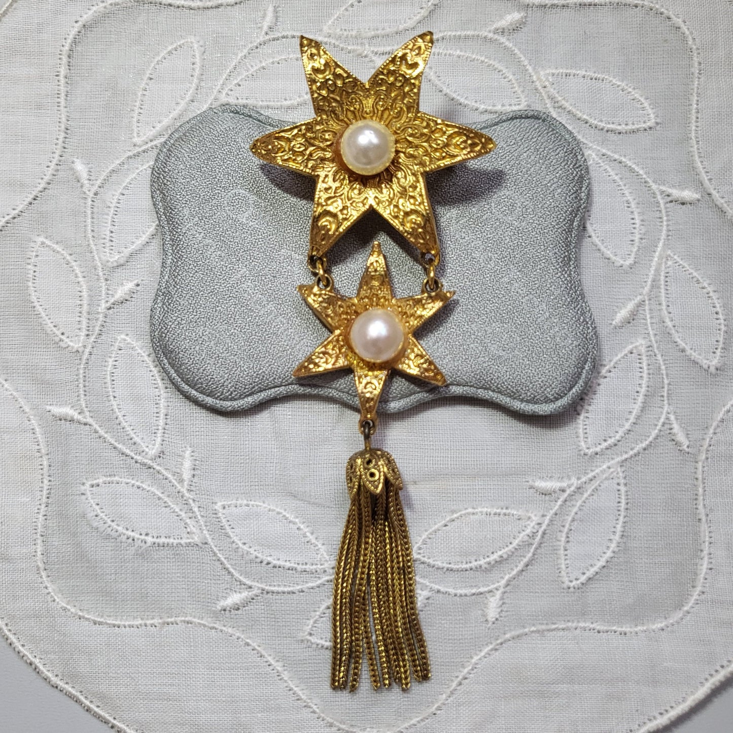 Brooch - Pearl Stars Tassel Drop Brooch