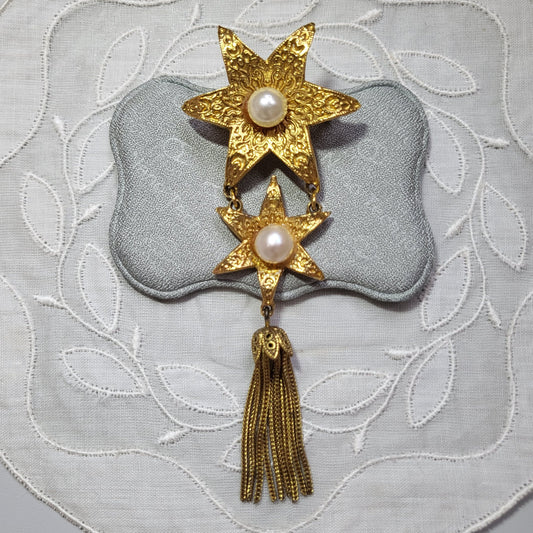 Brooch - Pearl Stars Tassel Drop Brooch