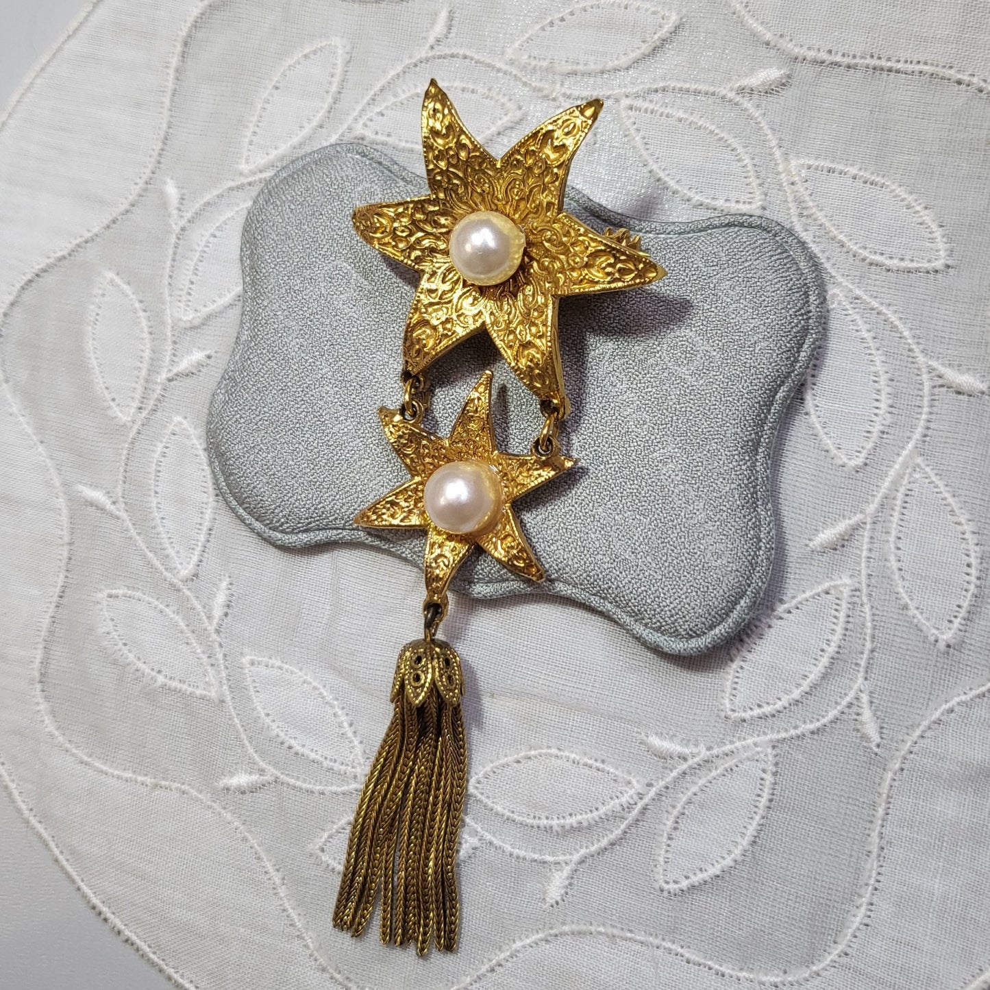 Brooch - Pearl Stars Tassel Drop Brooch