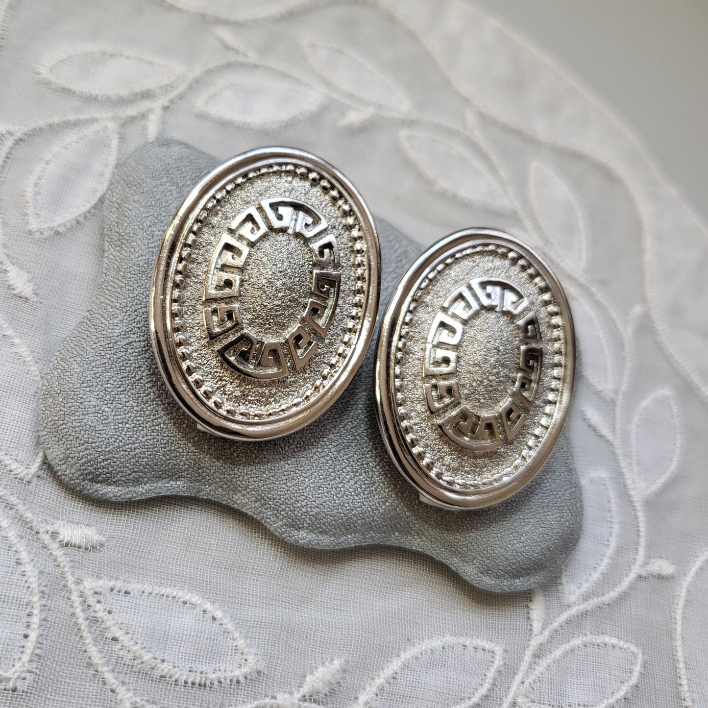 Posts - PCI Silver Meander Oval Stud Earrings