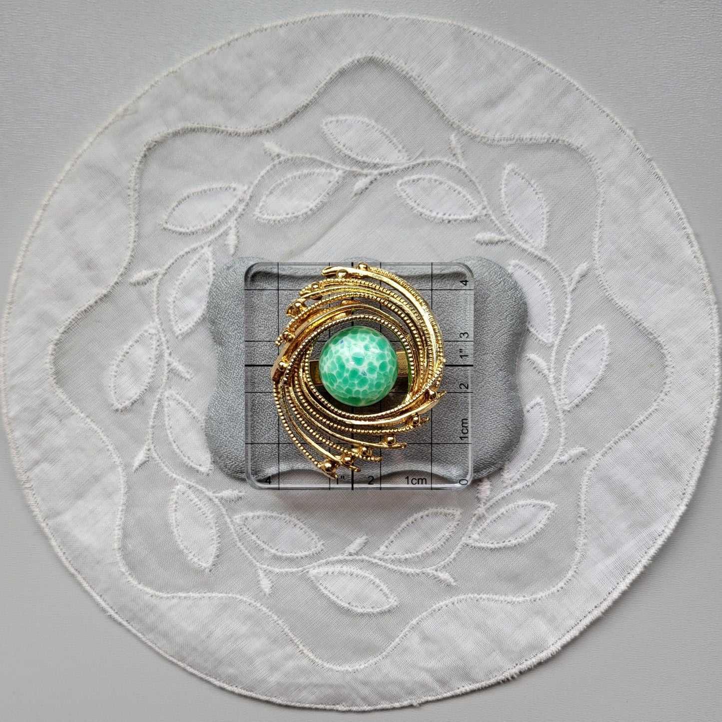 Brooch - Green Peking Glass Swirl Brooch