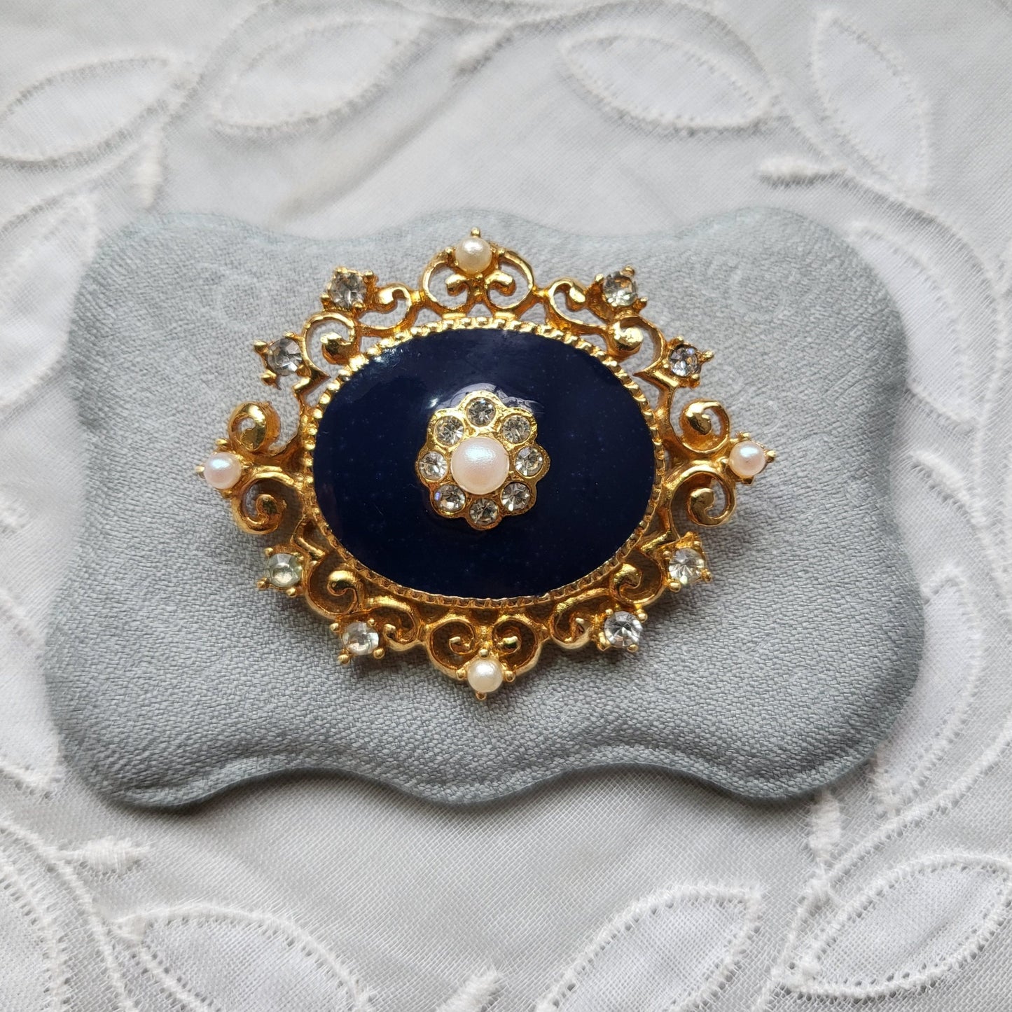 Brooch - Victorian Style Blue Enamel Brooch