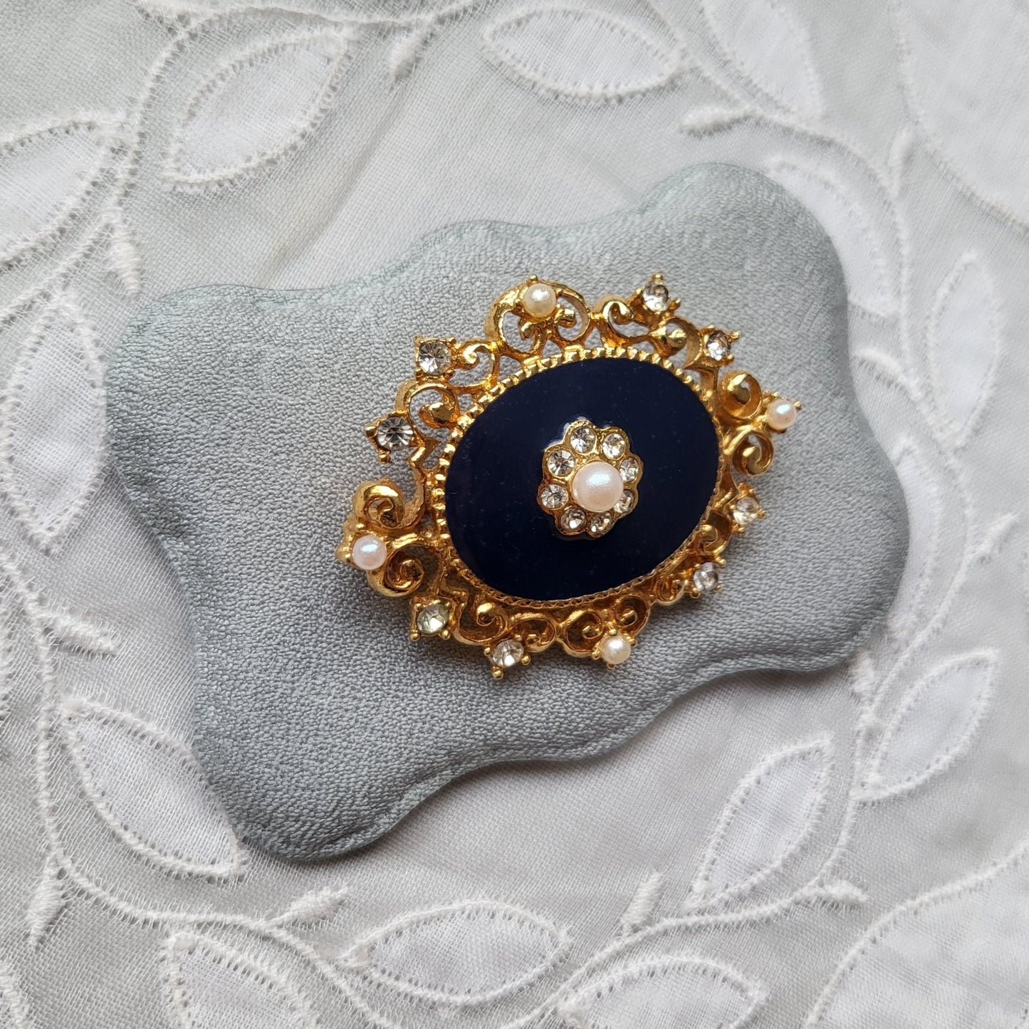 Brooch - Victorian Style Blue Enamel Brooch