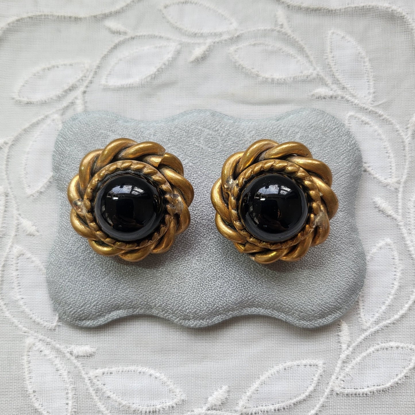 Clip on - Butler and Wilson Black Cabochon Glass Clip on Earrings