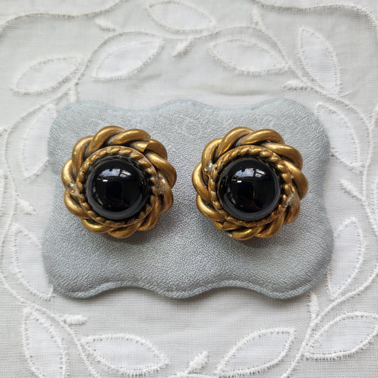 Clip on - Butler and Wilson Black Cabochon Glass Clip on Earrings