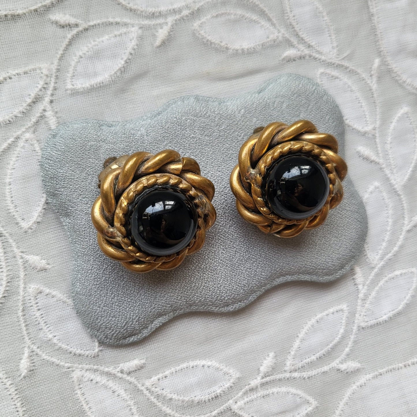Clip on - Butler and Wilson Black Cabochon Glass Clip on Earrings