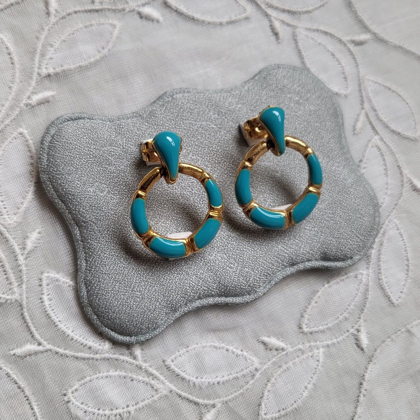 Posts - Turquoise Enamel Small Door Knocker Pierced Earrings