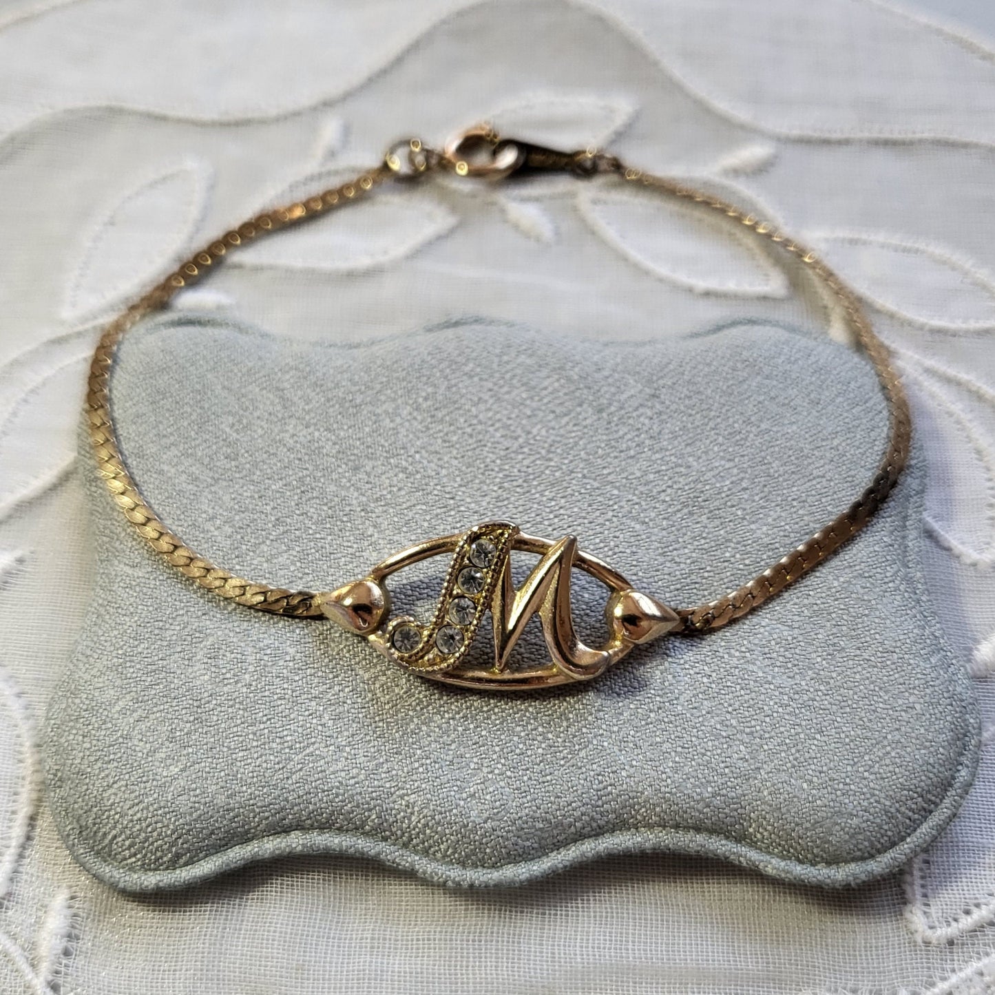 Bracelet - Avon Crystal Initial M Gold Chain Bracelet