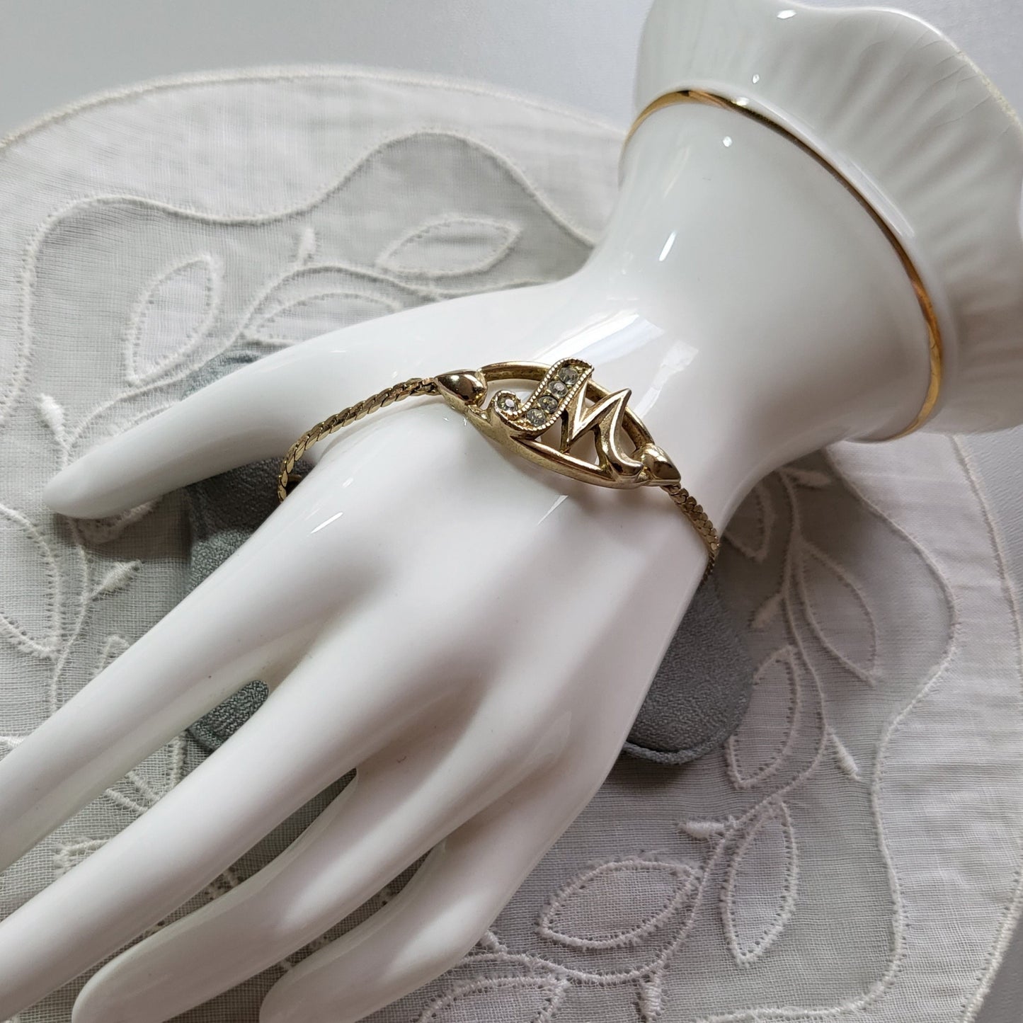 Bracelet - Avon Crystal Initial M Gold Chain Bracelet