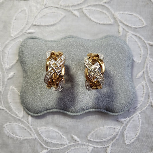 Clip on - Avon Gold and Silver Crystal Plait Clip On Earrings