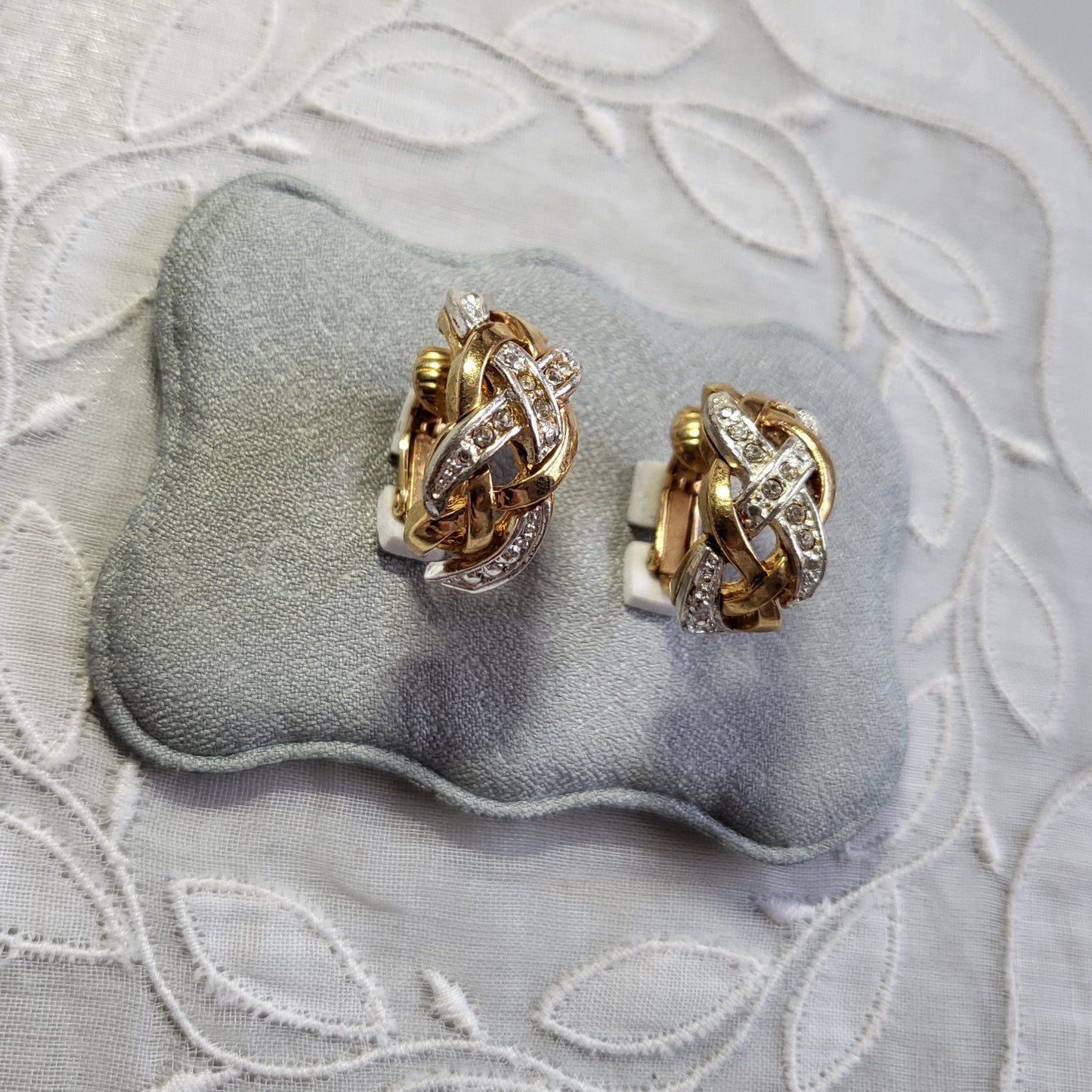 Clip on - Avon Gold and Silver Crystal Plait Clip On Earrings
