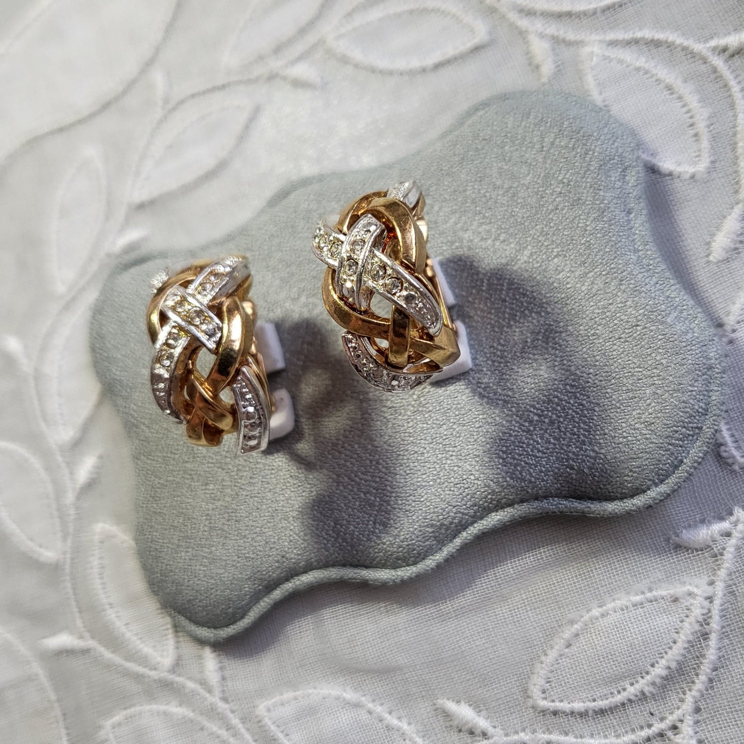 Clip on - Avon Gold and Silver Crystal Plait Clip On Earrings