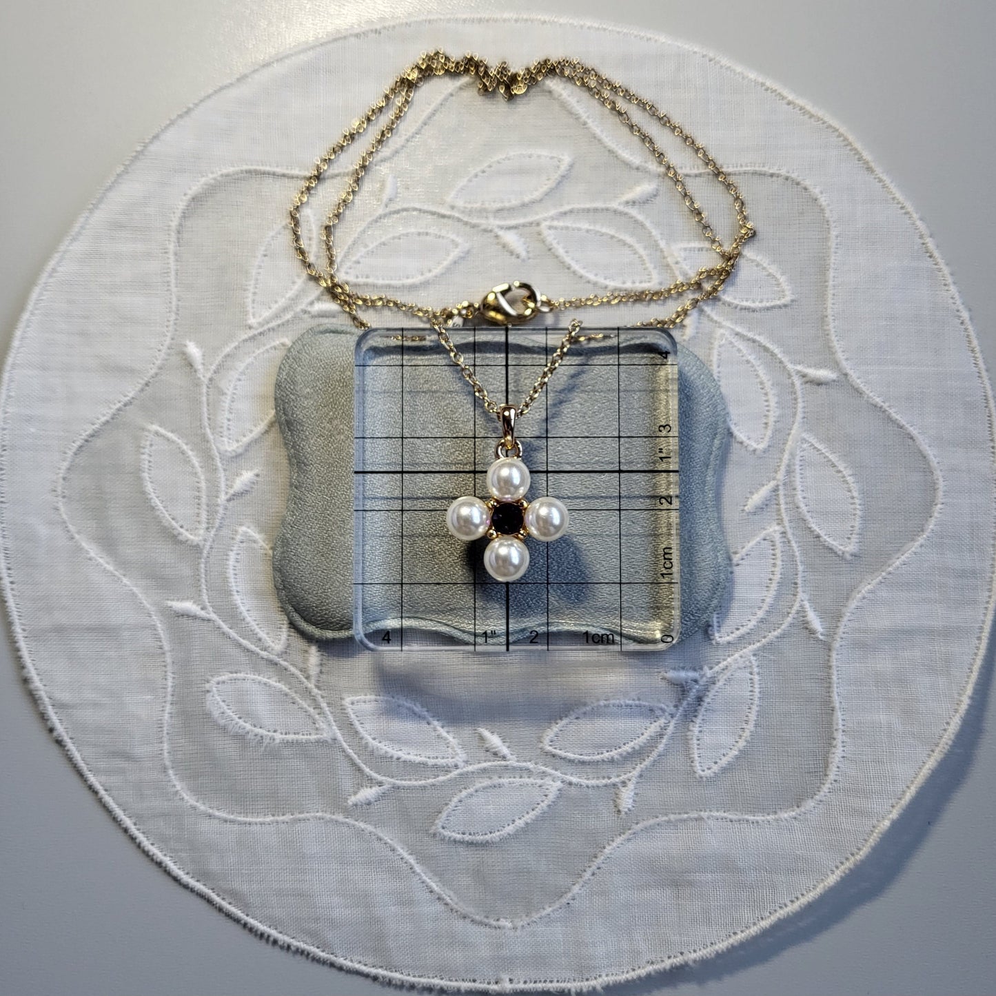 Necklace - Avon SHB Pearl and Purple Crystal Maltese Cross Pendant Necklace