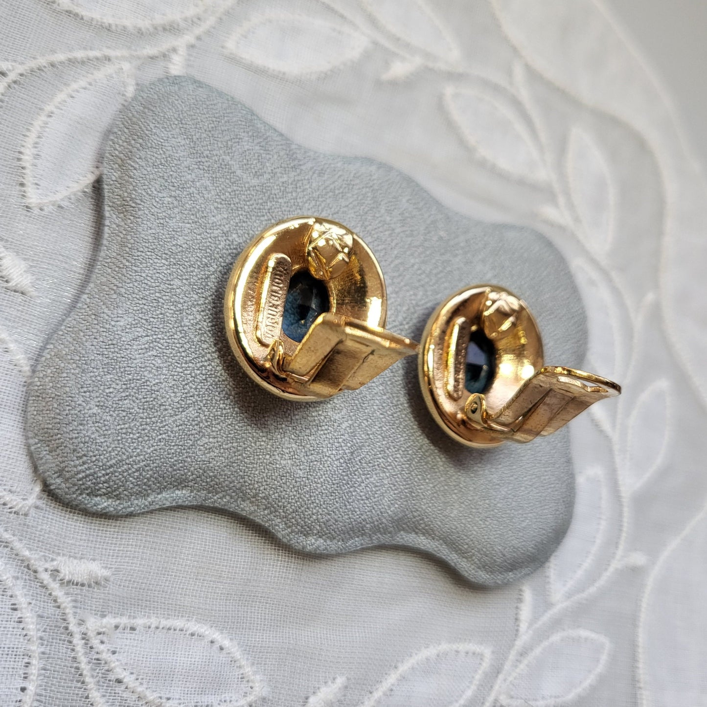 Clip on - Vogue Bijoux Oval Blue and Clear Crystal Clip on Earrings