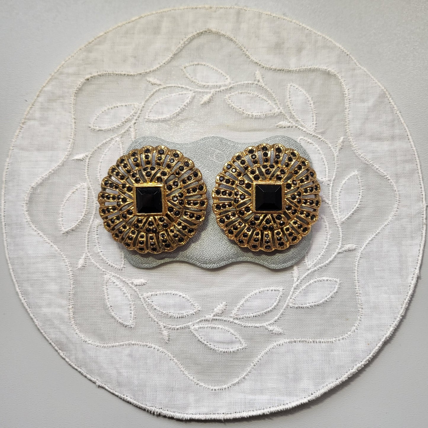 Clip on - Les Bernard Black Crystal Flower Clip On Earrings