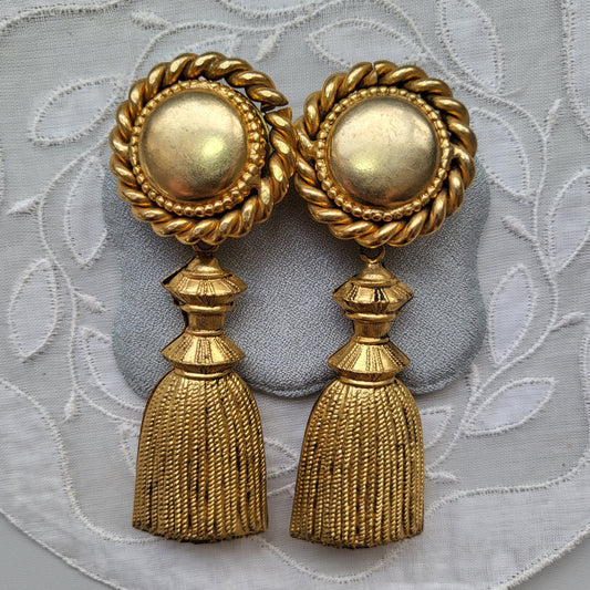 Clip on - Butler and Wilson Gold Statement Tassel Clip on Earrings
