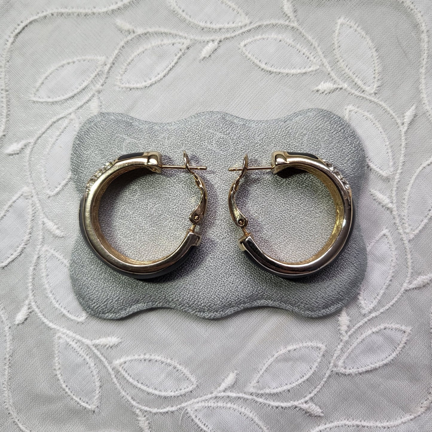 Posts - Jacques Vert Black Enamel and Crystals Hoop Earrings