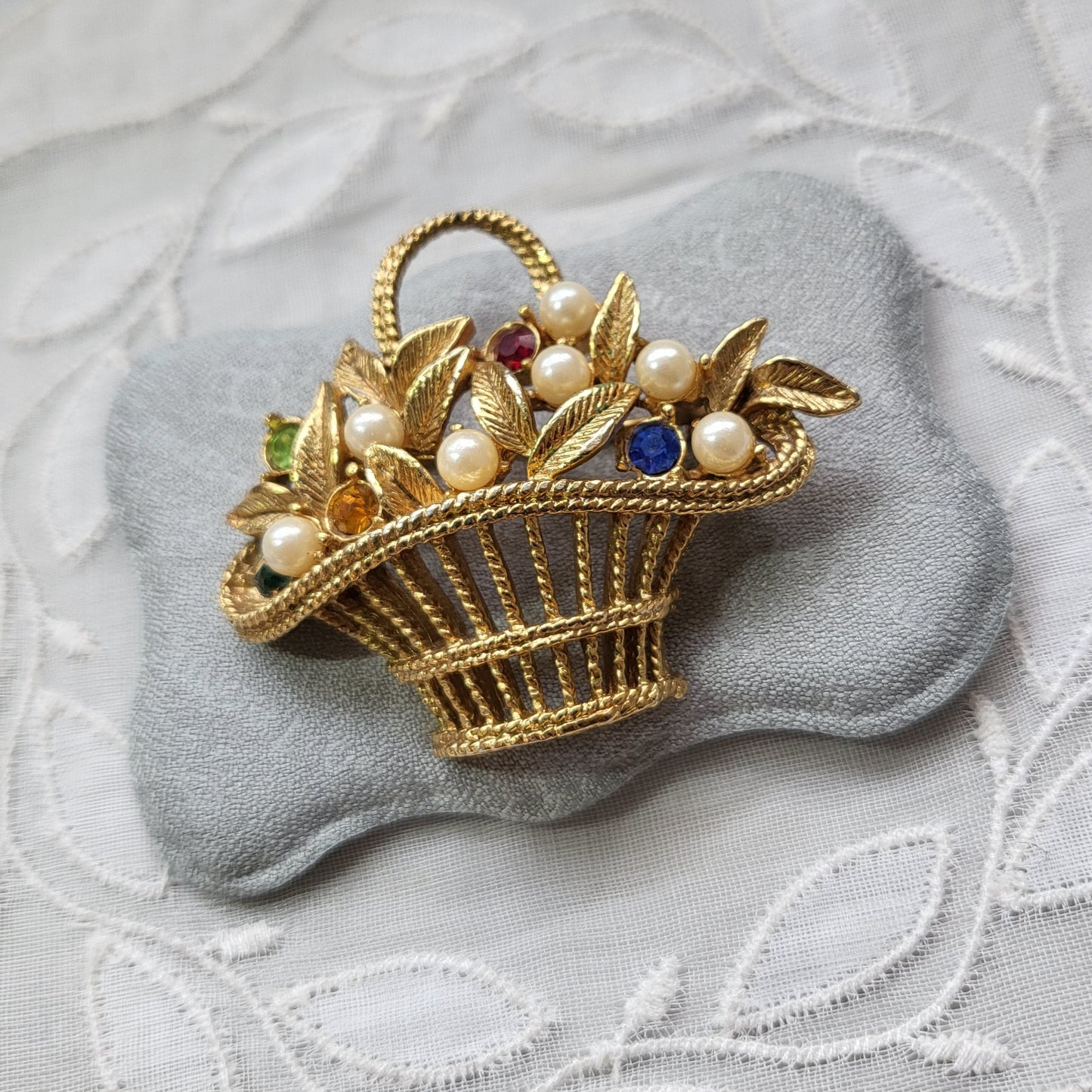 Brooch - Ciro Multicoloured Crystals and Pearls Flower Basket Brooch