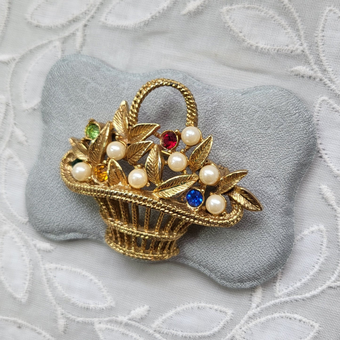 Brooch - Ciro Multicoloured Crystals and Pearls Flower Basket Brooch